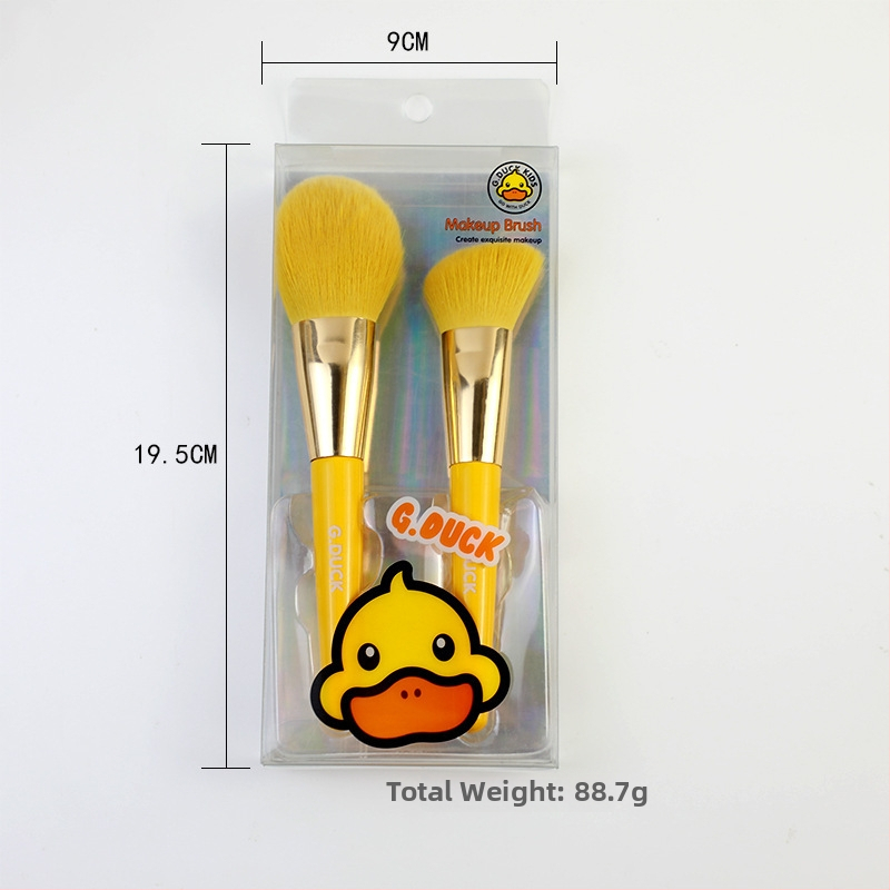 12 darabos kacsás témájú sminkecset-készlet, műszálas sörtékkel, fa fogókkal, teljes hossz 18 cm, sörtéj hossza 5 cm, PVC dobozban