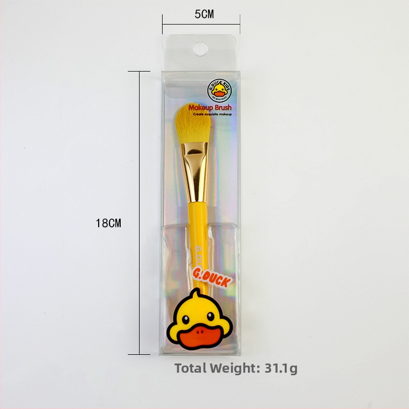 12 darabos kacsás témájú sminkecset-készlet, műszálas sörtékkel, fa fogókkal, teljes hossz 18 cm, sörtéj hossza 5 cm, PVC dobozban