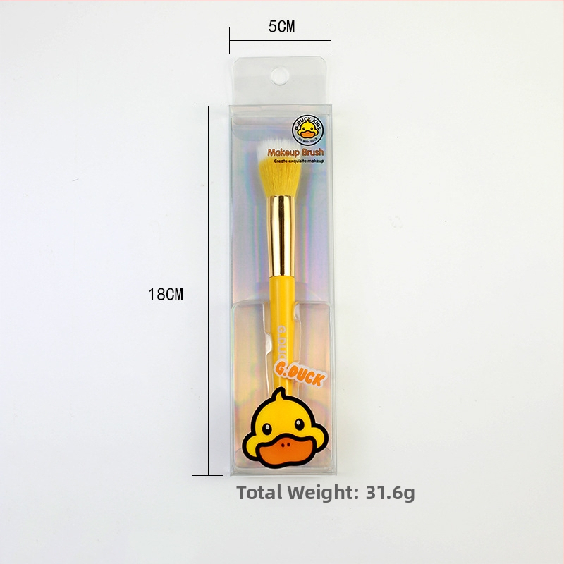 12 darabos kacsás témájú sminkecset-készlet, műszálas sörtékkel, fa fogókkal, teljes hossz 18 cm, sörtéj hossza 5 cm, PVC dobozban