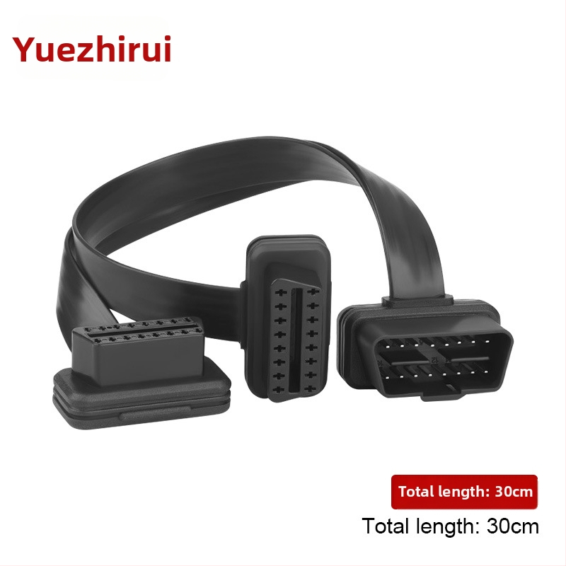 OBD2 kábel adaptér, 16‑pinový meďný plochý kábel, 1–2 rozbočovač, pravouhlý a rovný konektor