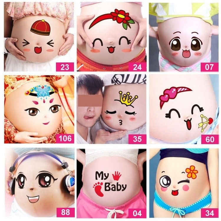 Стикери за корема по време на бременност, кръгли PVC, печат, Wu марка