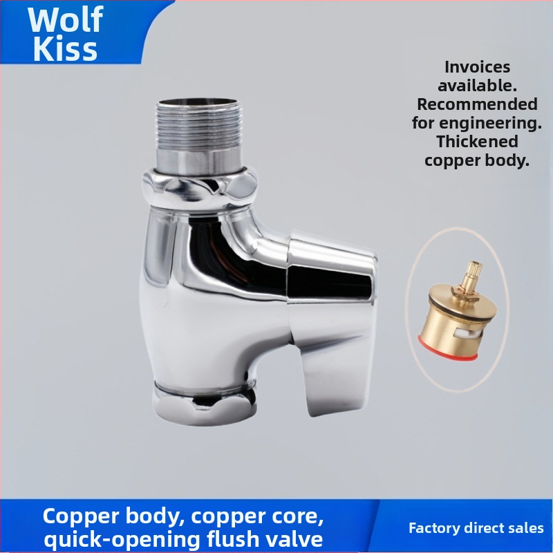Rýchly otvárací splachovací ventil na toaletu pre squat toalety, 1 palec výstup, 15 s splachovanie, meď, bez napájania