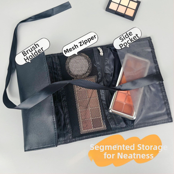 13 darabos sminkecset készlet, szintetikus sörtékkel, fa nyéllel, hordozható tárolóval