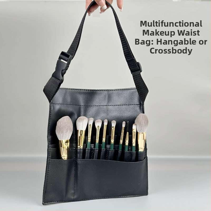 13 darabos sminkecset készlet, szintetikus sörtékkel, fa nyéllel, hordozható tárolóval