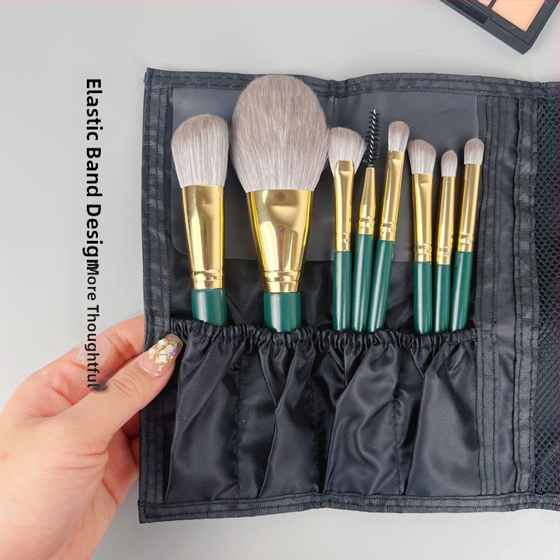 13 darabos sminkecset készlet, szintetikus sörtékkel, fa nyéllel, hordozható tárolóval