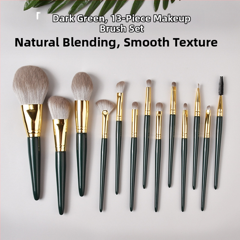 13 darabos sminkecset készlet, szintetikus sörtékkel, fa nyéllel, hordozható tárolóval