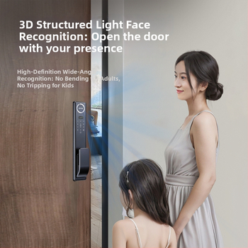 Okos ajtózár biometrikus hozzáféréssel: ujjlenyomat, arcfelismerés és jelszó; 3 másodperces olvasás; 100 ujjlenyomat tárolás; több mint 1 000 000 kinyitás