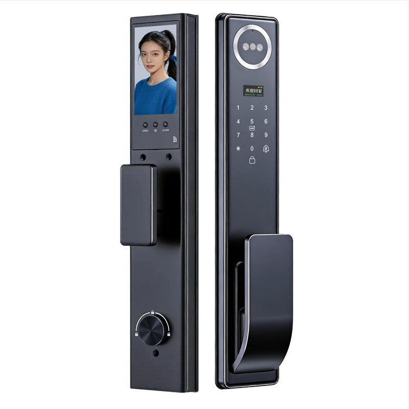 Okos ajtózár biometrikus hozzáféréssel: ujjlenyomat, arcfelismerés és jelszó; 3 másodperces olvasás; 100 ujjlenyomat tárolás; több mint 1 000 000 kinyitás