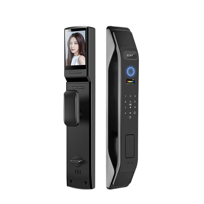 K9 okos ajtózár ujjlenyomat- és arcfelismeréssel, jelszó és távoli feloldás – 100 ujjlenyomat tárolva; >100000 nyitási ciklus; szkennelés <0,2 s; videó interkom