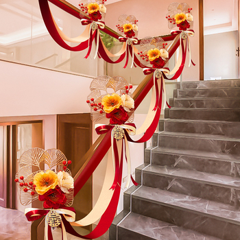 Dekoracija stubišnog rukohvata za vjenčanje s umjetnim cvijećem i trakom, brend Guangzhou Jiaer, materijal: umjetni cvijet, tip materijala: traka, kategorija: rekviziti za uređenje prostora, prikladno za vjenčanja