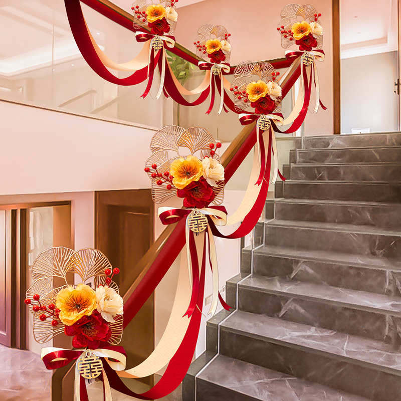 Dekoracija stubišnog rukohvata za vjenčanje s umjetnim cvijećem i trakom, brend Guangzhou Jiaer, materijal: umjetni cvijet, tip materijala: traka, kategorija: rekviziti za uređenje prostora, prikladno za vjenčanja