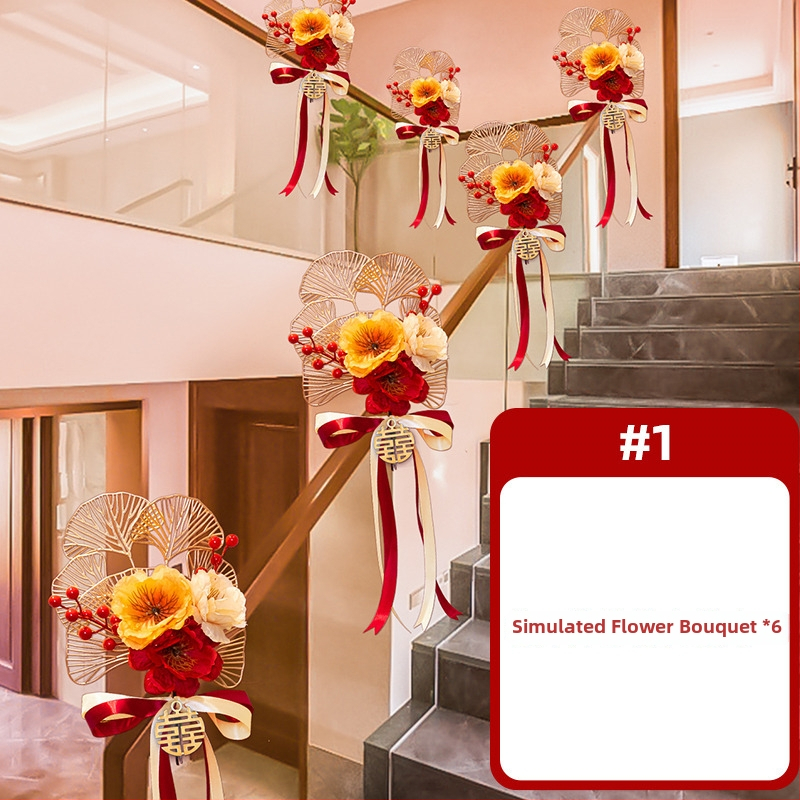 Dekorácia schodiskového zábradlia pre svadobnú slávu, umelé kvety a stuhou, značka Guangzhou Jiaer, materiál: umelé kvety, typ materiálu: stuha, kategória: rekvizity na usporiadanie miesta, vhodné na svadby