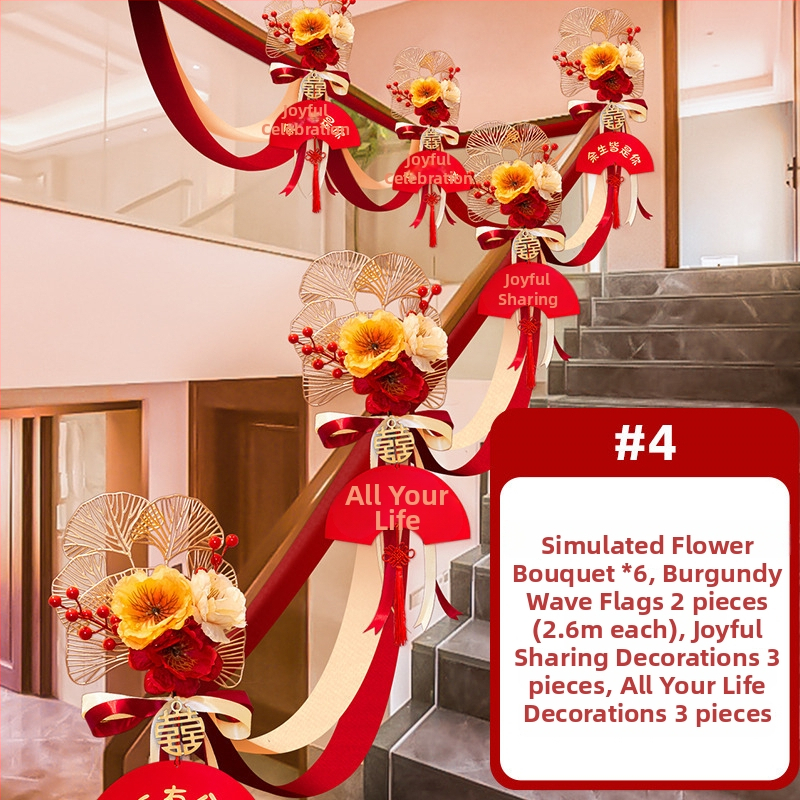 Dekorácia schodiskového zábradlia pre svadobnú slávu, umelé kvety a stuhou, značka Guangzhou Jiaer, materiál: umelé kvety, typ materiálu: stuha, kategória: rekvizity na usporiadanie miesta, vhodné na svadby