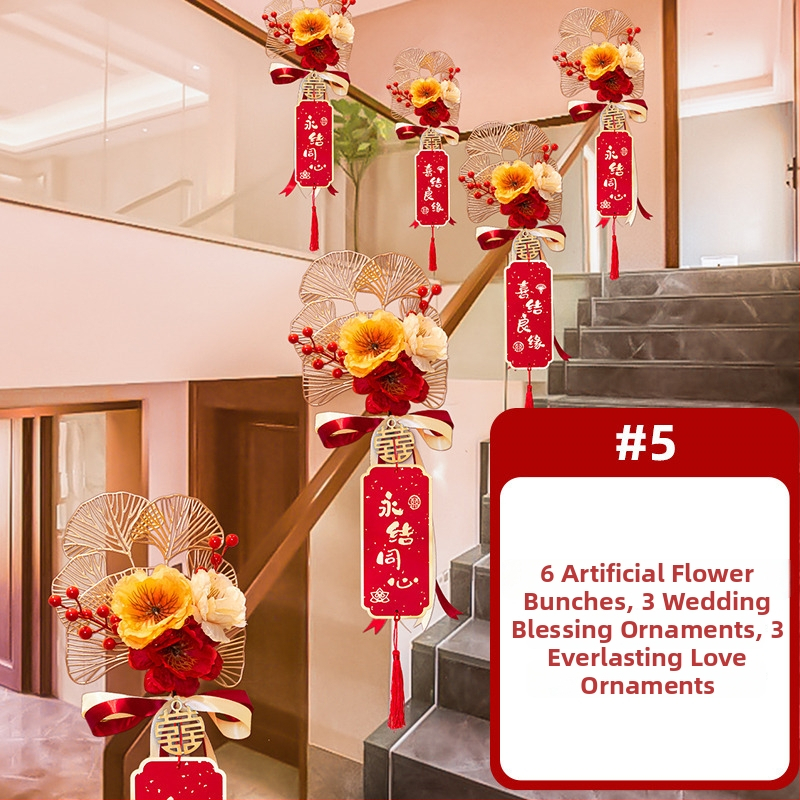 Dekorácia schodiskového zábradlia pre svadobnú slávu, umelé kvety a stuhou, značka Guangzhou Jiaer, materiál: umelé kvety, typ materiálu: stuha, kategória: rekvizity na usporiadanie miesta, vhodné na svadby
