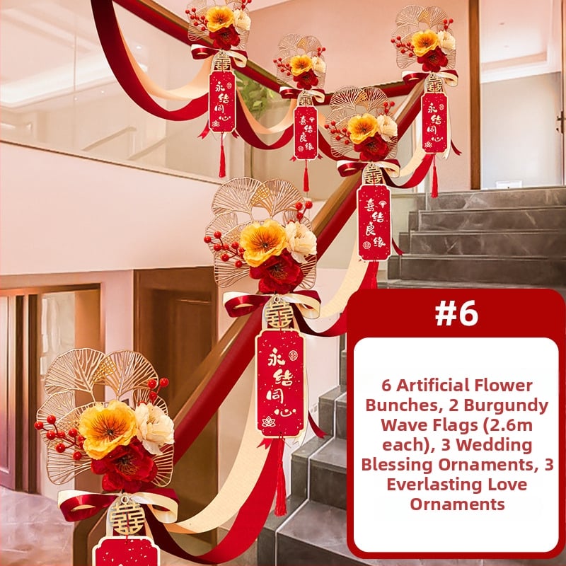 Dekorácia schodiskového zábradlia pre svadobnú slávu, umelé kvety a stuhou, značka Guangzhou Jiaer, materiál: umelé kvety, typ materiálu: stuha, kategória: rekvizity na usporiadanie miesta, vhodné na svadby