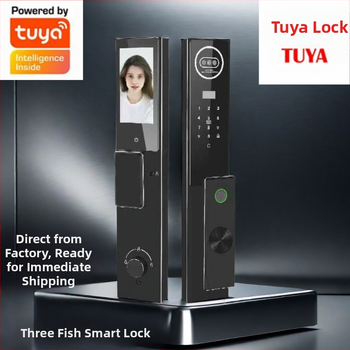 Okos ajtózár arcfelismeréssel, ujjlenyomattal és vizuális kaputelefonnal (Ujjlenyomat-tárolás: 100; Kinyitások: >3000; Szkennelési idő: <1 s; Hamis felismerés: <1%; Elutasítás: <1%)