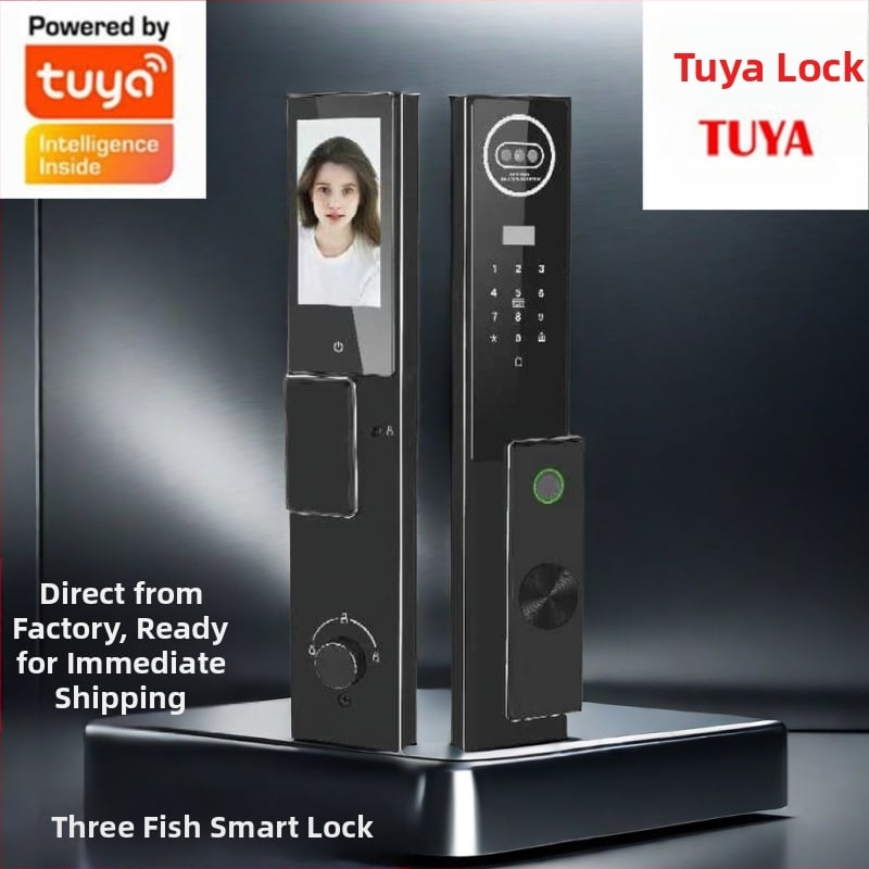 Okos ajtózár arcfelismeréssel, ujjlenyomattal és vizuális kaputelefonnal (Ujjlenyomat-tárolás: 100; Kinyitások: >3000; Szkennelési idő: <1 s; Hamis felismerés: <1%; Elutasítás: <1%)