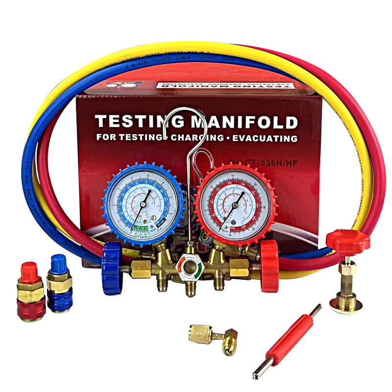 Autóklíma vákuumnyomásmérő, modell 536g, kétmérős szeleppel; csatlakozás: 1; pontosság: 1; kompatibilis R22/R134A