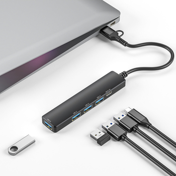 USB-C 5-в-1 хъб за лаптоп и автомобил, модел JL-101G, USB 3.0 5 Gbps, без външно захранване