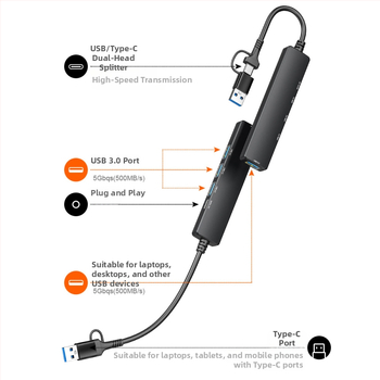 USB-C 5-v-1 dokovacia stanica, model JL-101G, USB 3.0 5 Gbps, bez externého napájania