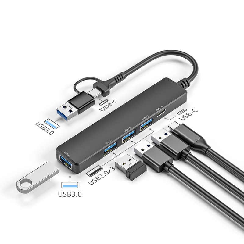 USB-C 5-в-1 хъб за лаптоп и автомобил, модел JL-101G, USB 3.0 5 Gbps, без външно захранване