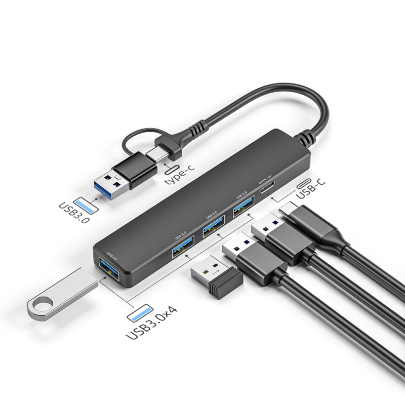USB-C 5-в-1 хъб за лаптоп и автомобил, модел JL-101G, USB 3.0 5 Gbps, без външно захранване