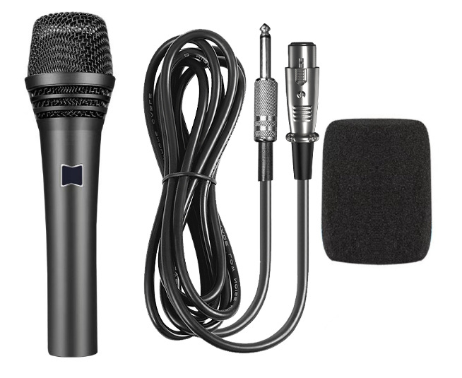 Dinamički ručni mikrofon, profesionalan za pozornicu i snimanje, kardioidni uzorak, raspon frekvencija 100 Hz–20 kHz, SNR ≥70 dB, model AK-105A, žičani