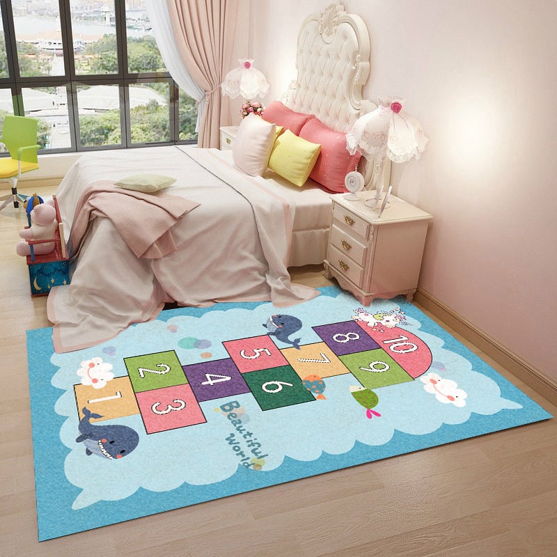 Подов килим противохлъзгащ се, удебелен, машинно пране, персонализирана шарка с карикатурен мотив