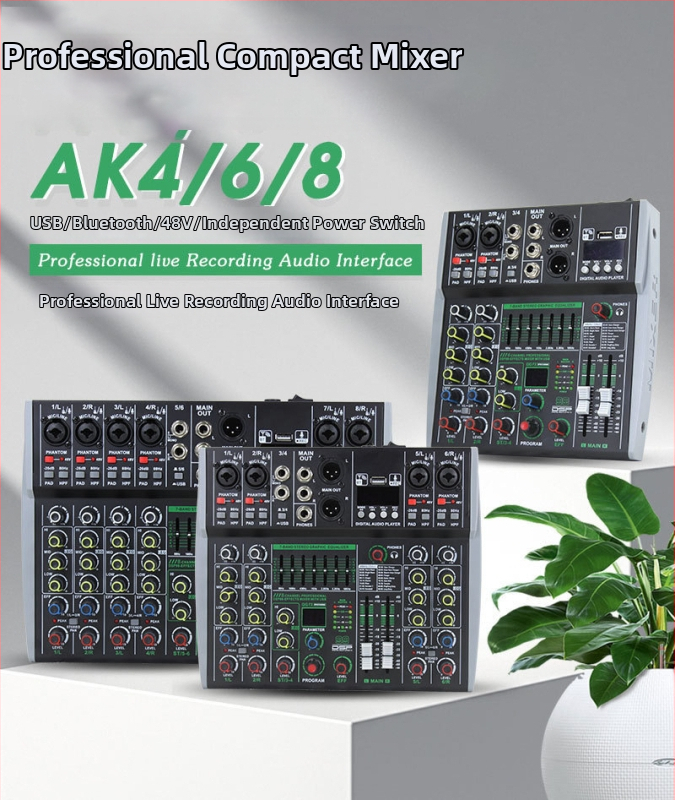 8-kanálový mixážny pult s 99 DSP, 7-pásmovým ekvalizérom, Bluetooth a interným nahrávaním MP3