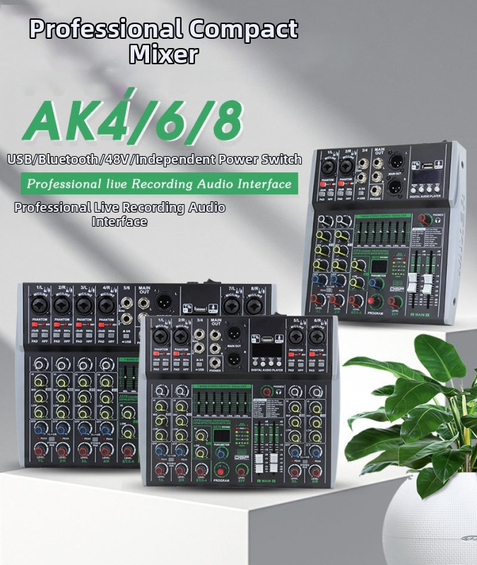 8-kanálový mixážny pult s 99 DSP, 7-pásmovým ekvalizérom, Bluetooth a interným nahrávaním MP3