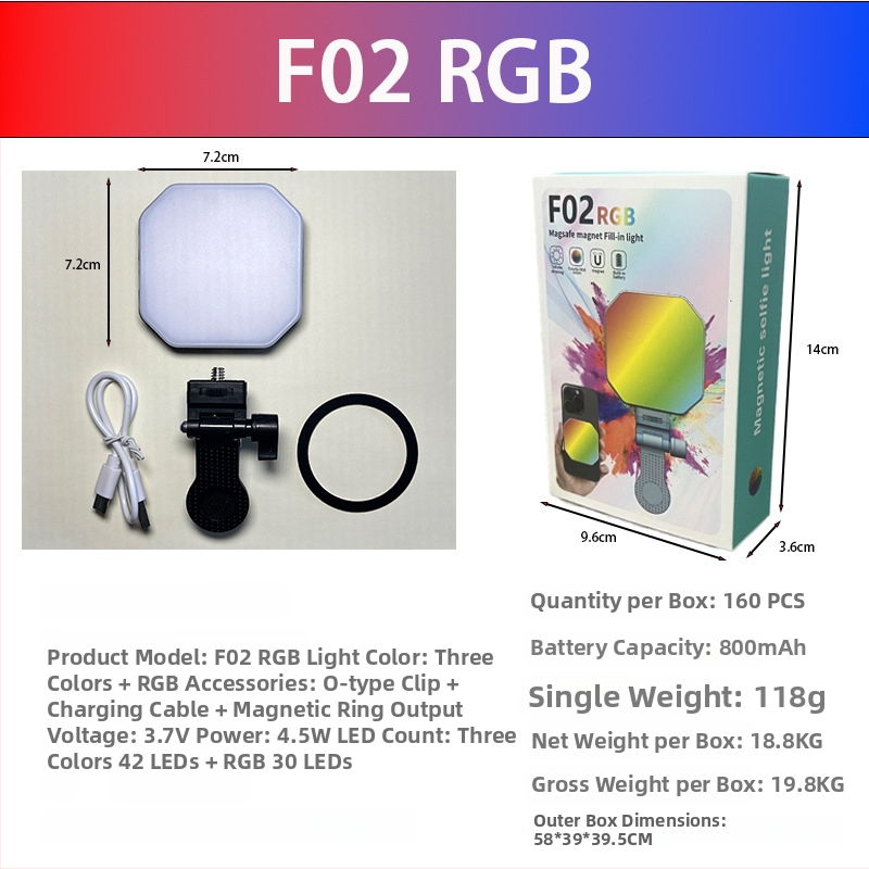 LED svjetlo za telefon s magnetskim usisavanjem, model F01, 6W, 3.7V, tri temperature boje, ručna upotreba za fotografiranje i prijenos uživo