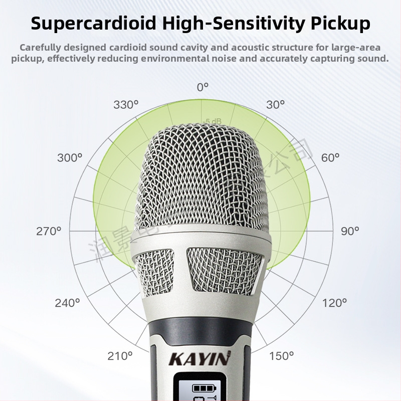 Dinamički mikrofon, kućište od cinkove legure, ugrađena baterija 1000–1200 mAh (6–8 sati), frekvencijski odziv 100 Hz–20 kHz, SNR ≥95 dB