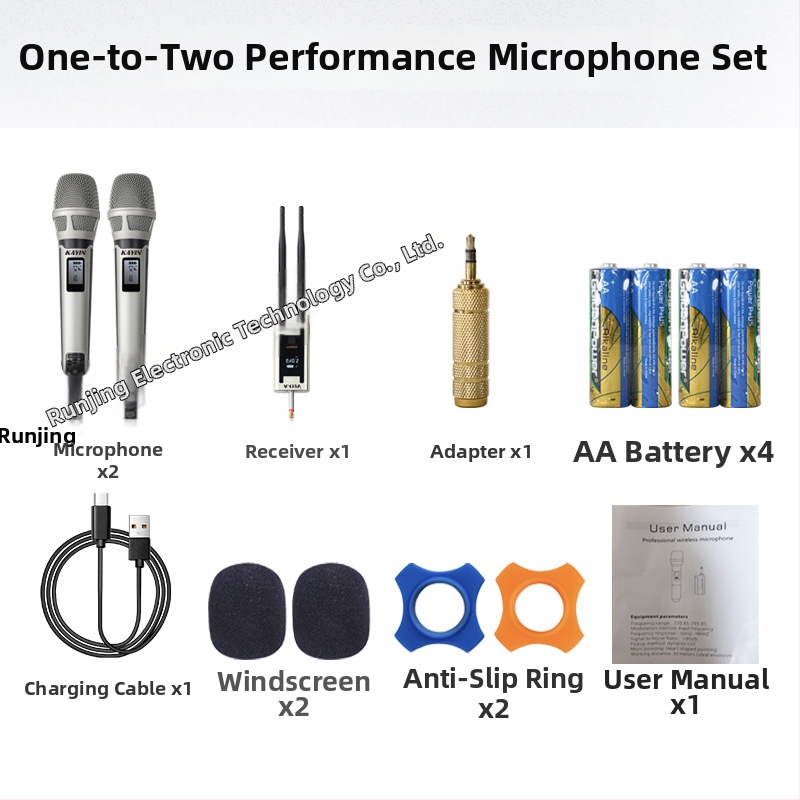 Dinamički mikrofon, kućište od cinkove legure, ugrađena baterija 1000–1200 mAh (6–8 sati), frekvencijski odziv 100 Hz–20 kHz, SNR ≥95 dB