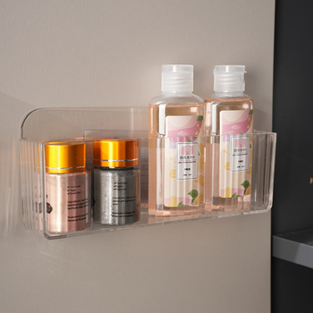 Organizator cosmetic montat pe perete, compartimente pentru ruj, plastic PS, capacitate 1 L, divizori transparenți