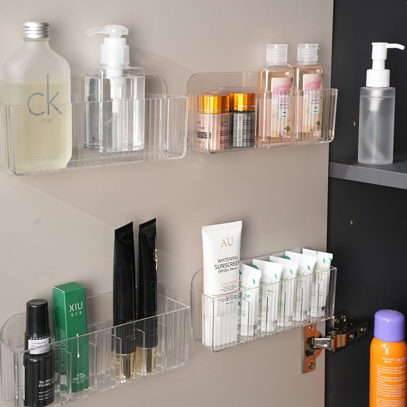 Organizator cosmetic montat pe perete, compartimente pentru ruj, plastic PS, capacitate 1 L, divizori transparenți