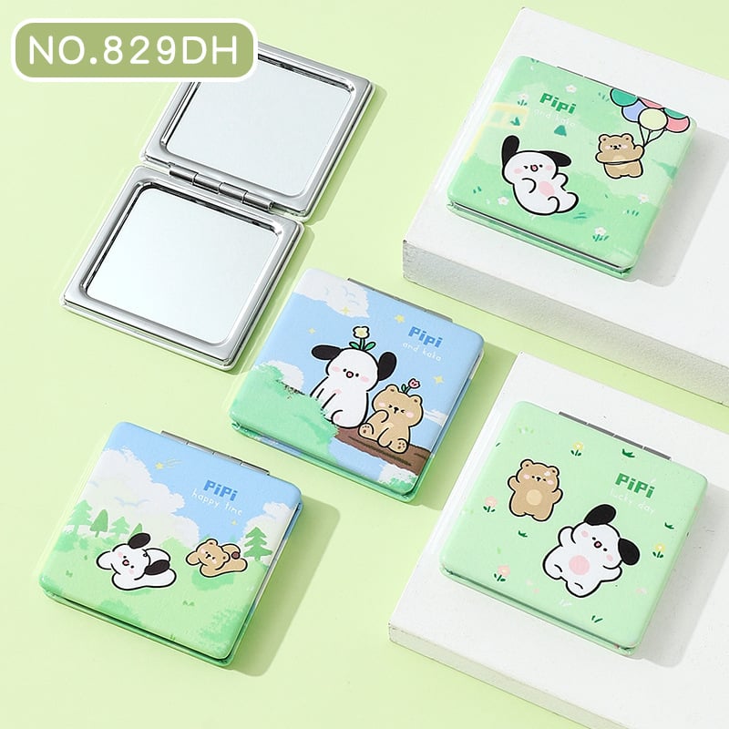 Καθρέφτης μακιγιάζ, διπλής όψεως, αναδιπλόμενος, φορητός, με μεταλλικό πλαίσιο και αλουμινένιο καθρέφτη