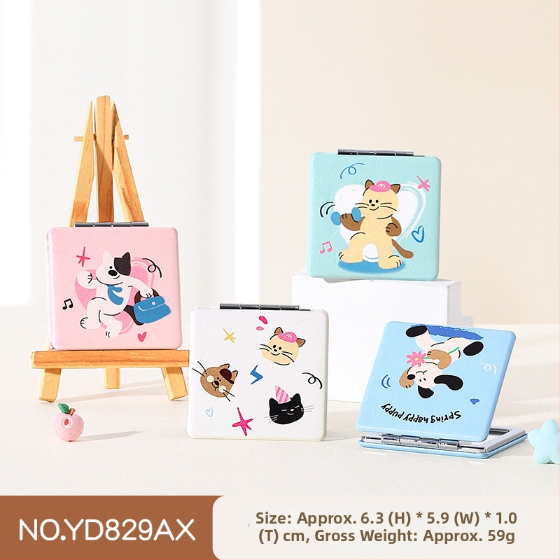 Make-up zrkadlo, dvojstranné, skladacie, prenosné s kovovým rámom a hlinírovým zrkadlom