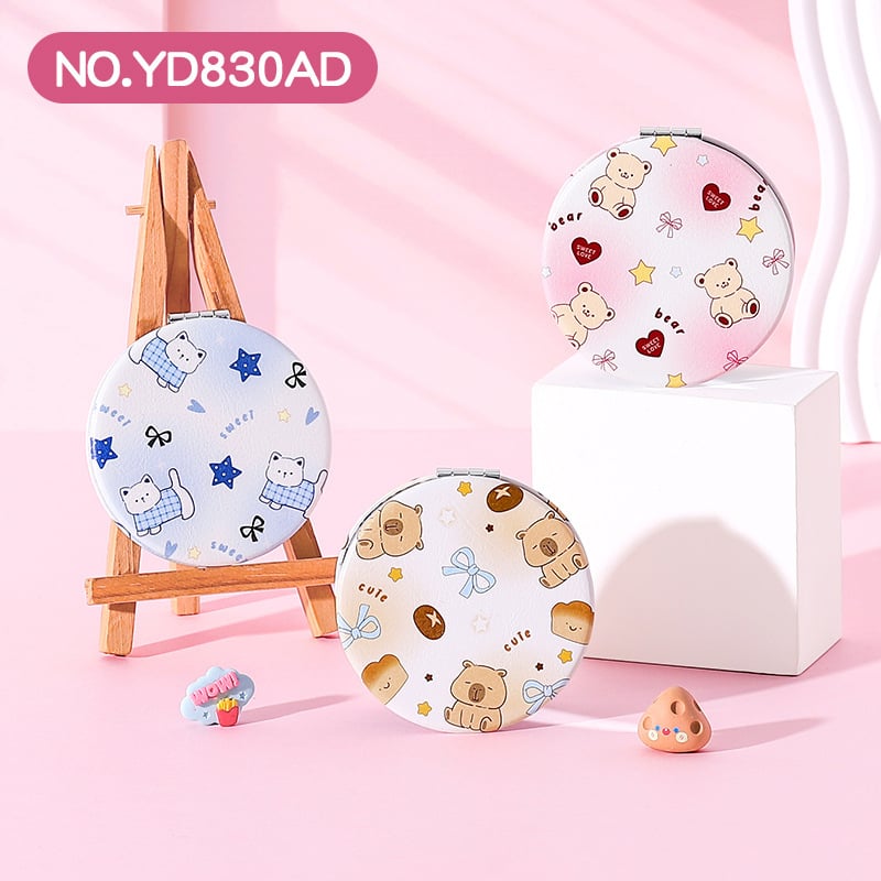 Καθρέφτης μακιγιάζ, διπλής όψεως, αναδιπλόμενος, φορητός, με μεταλλικό πλαίσιο και αλουμινένιο καθρέφτη