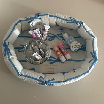 Ins-stílusú asztali tároló kosár masnival, textile 18L, modell 202403101725