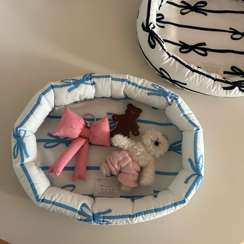 Ins-stílusú asztali tároló kosár masnival, textile 18L, modell 202403101725