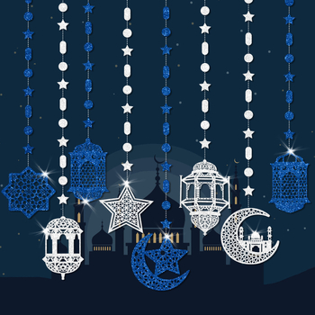 Papírlámpás függő dekorációk – geometriai minta, 75 g, 8 darabos készlet vallási helyszínekre