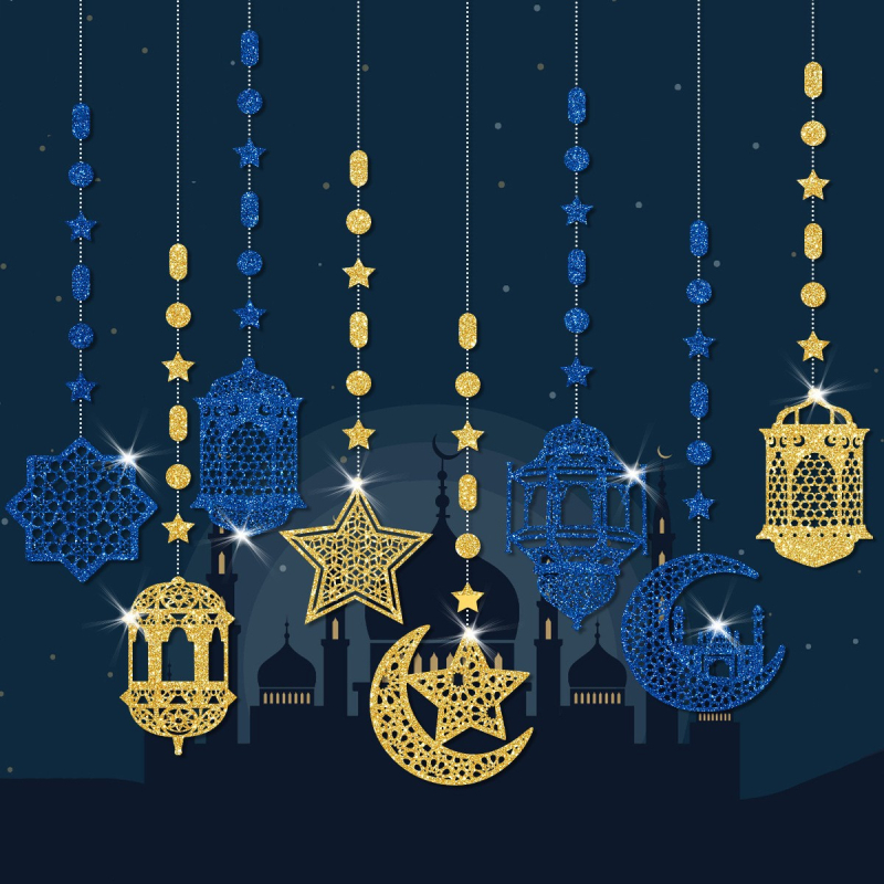 Papírlámpás függő dekorációk – geometriai minta, 75 g, 8 darabos készlet vallási helyszínekre