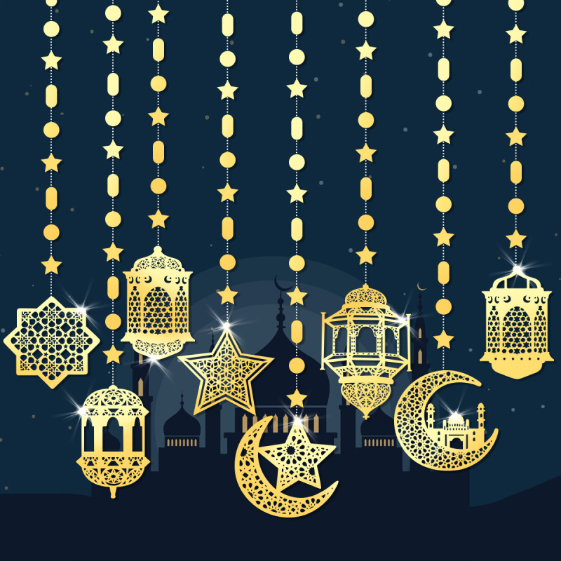 Papírlámpás függő dekorációk – geometriai minta, 75 g, 8 darabos készlet vallási helyszínekre