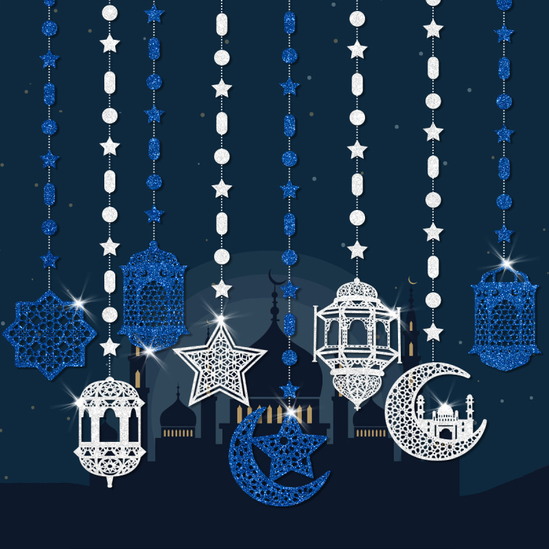 Papírlámpás függő dekorációk – geometriai minta, 75 g, 8 darabos készlet vallási helyszínekre