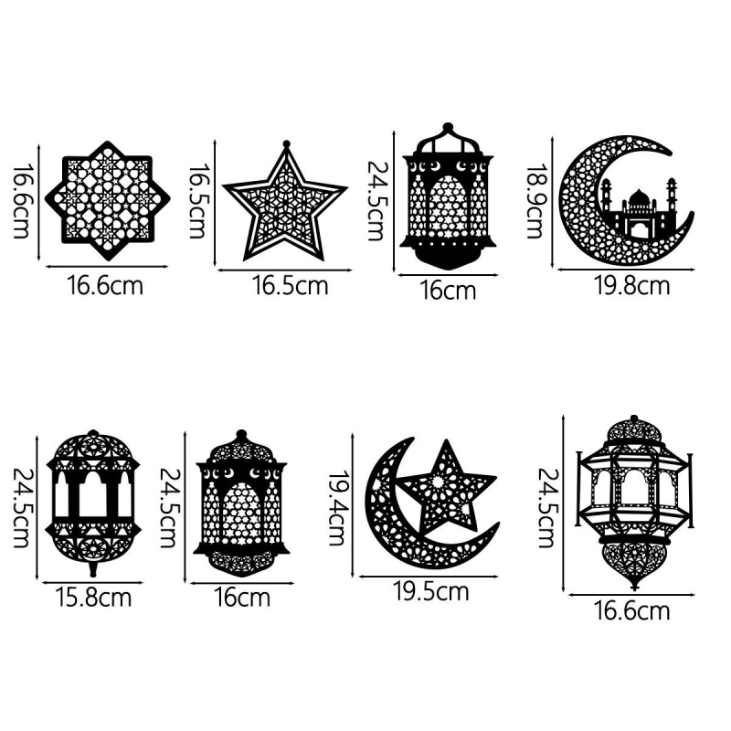 Papírlámpás függő dekorációk – geometriai minta, 75 g, 8 darabos készlet vallási helyszínekre