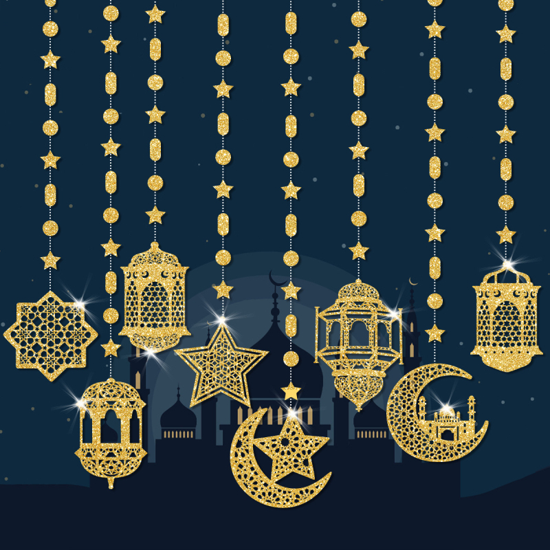 Papírlámpás függő dekorációk – geometriai minta, 75 g, 8 darabos készlet vallási helyszínekre