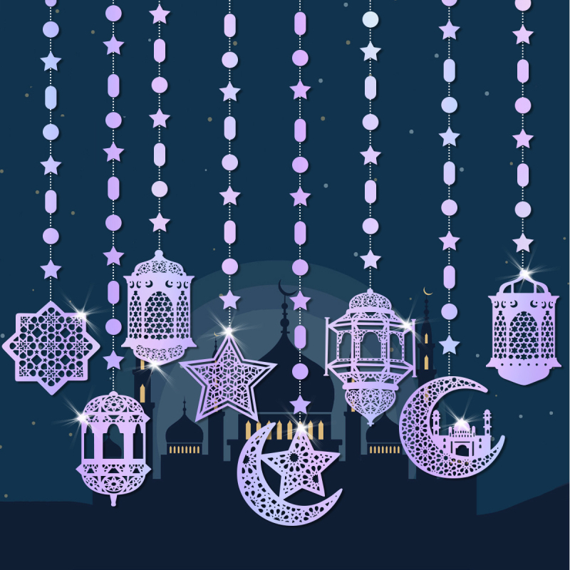 Papírlámpás függő dekorációk – geometriai minta, 75 g, 8 darabos készlet vallási helyszínekre