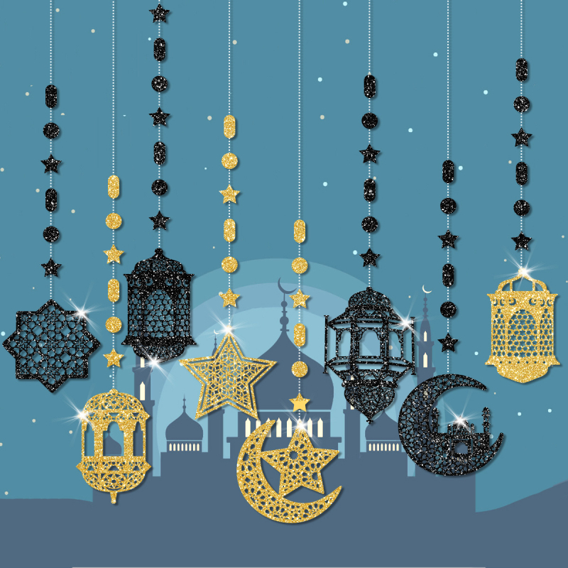 Papírlámpás függő dekorációk – geometriai minta, 75 g, 8 darabos készlet vallási helyszínekre