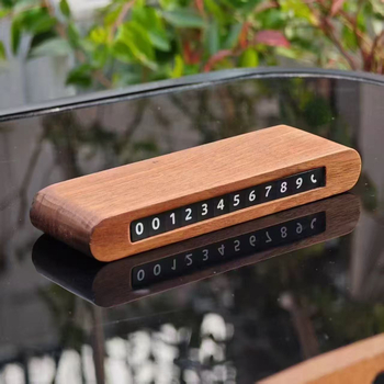 Ideiglenes parkolási jelzés telefonszámmal, diófából készült, Modell A-4, rejtett típus, logóval testreszabható, kézműves DIY
