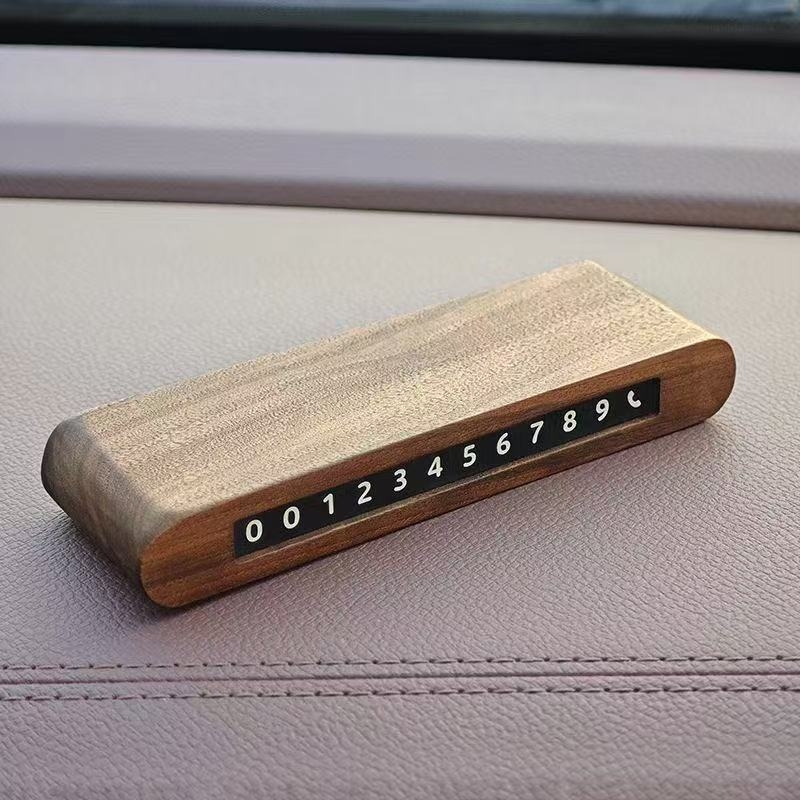 Ideiglenes parkolási jelzés telefonszámmal, diófából készült, Modell A-4, rejtett típus, logóval testreszabható, kézműves DIY